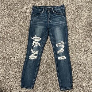American Eagle Outfitters Women's Ripped Dark Blue Skinny Jeans